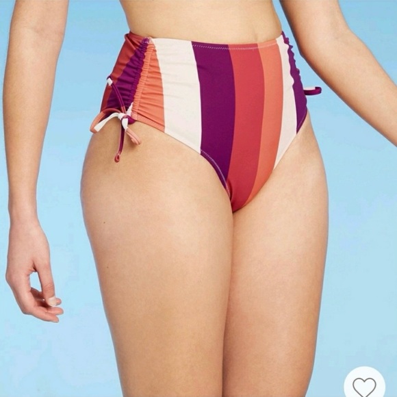 NWT Striped High-Waisted Bikini Bottom - Picture 1 of 5